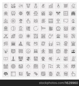 100 Universal Black Line Icons on White Background