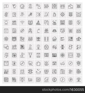 100 Universal Black Line Icons on White Background