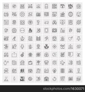 100 Universal Black Line Icons on White Background