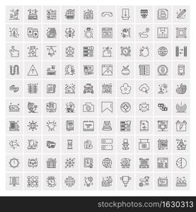 100 Universal Black Line Icons on White Background