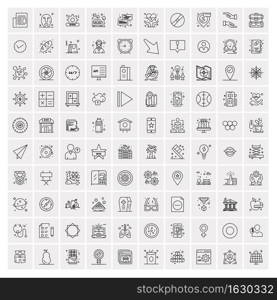 100 Universal Black Line Icons on White Background