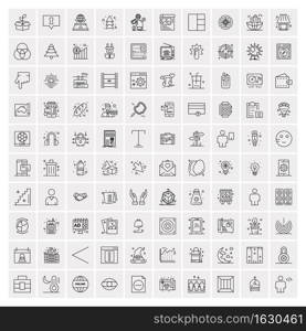 100 Universal Black Line Icons on White Background