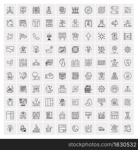 100 Universal Black Line Icons on White Background