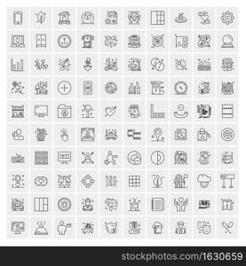 100 Universal Black Line Icons on White Background