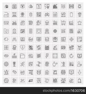 100 Universal Black Line Icons on White Background