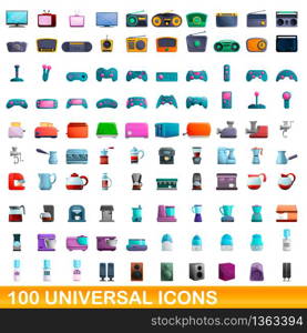 100 universal icons set. Cartoon illustration of 100 universal icons vector set isolated on white background. 100 universal icons set, cartoon style