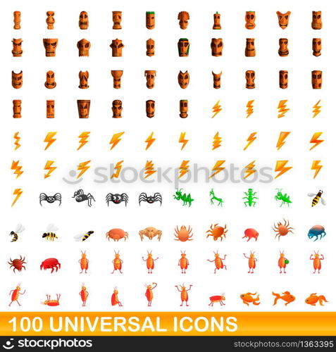 100 universal icons set. Cartoon illustration of 100 universal icons vector set isolated on white background. 100 universal icons set, cartoon style