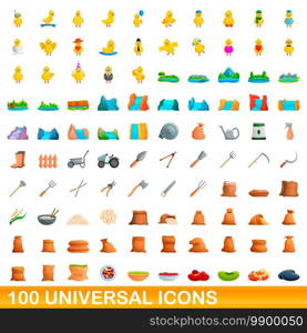 100 universal icons set. Cartoon illustration of 100 universal icons vector set isolated on white background. 100 universal icons set, cartoon style