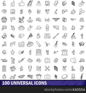 100 universal icons set in outline style for any design vector illustration. 100 universal icons set, outline style
