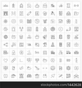100 Universal Line Icons for Web and Mobile droid, business, backpack, hut, home Vector Illustration