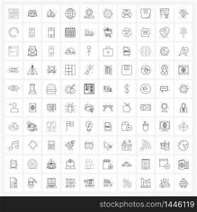 100 Universal Line Icons for Web and Mobile setting, configure, games, global security, backup Vector Illustration