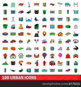 100 urban icons set in cartoon style for any design vector illustration. 100 urban icons set, cartoon style