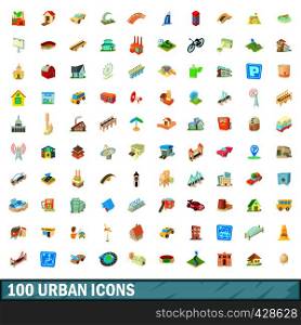 100 urban icons set in cartoon style for any design vector illustration. 100 urban icons set, cartoon style