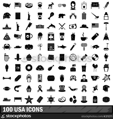 100 USA icons set in simple style for any design vector illustration. 100 USA icons set, simple style