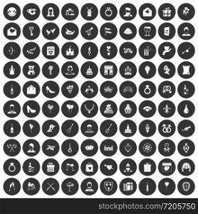 100 valentine day icons set in simple style white on black circle color isolated on white background vector illustration. 100 valentine day icons set black circle