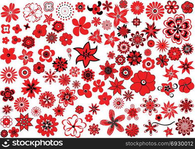 100 vector flowers ? red-and-black design elements