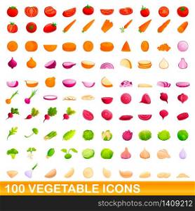 100 vegetable icons set. Cartoon illustration of 100 vegetable icons vector set isolated on white background. 100 vegetable icons set, cartoon style