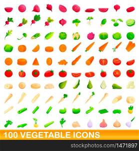 100 vegetable icons set. Cartoon illustration of 100 vegetable icons vector set isolated on white background. 100 vegetable icons set, cartoon style