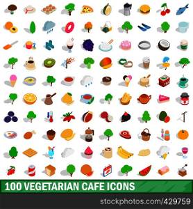100 vegetarian cafe icons set in isometric 3d style for any design vector illustration. 100 vegetarian cafe icons set, isometric 3d style