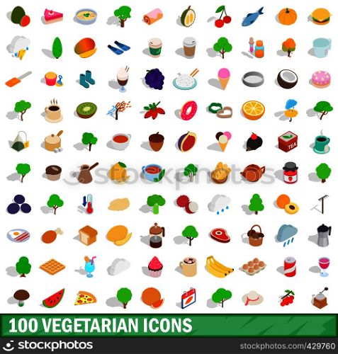 100 vegetarian icons set in isometric 3d style for any design vector illustration. 100 vegetarian icons set, isometric 3d style