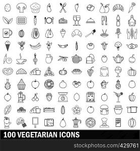 100 vegetarian set in outline style for any design vector illustration. 100 vegetarian icons set, outline style
