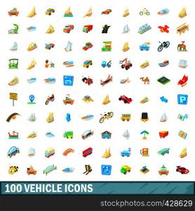 100 vehicle icons set in cartoon style for any design vector illustration. 100 vehicle icons set, cartoon style