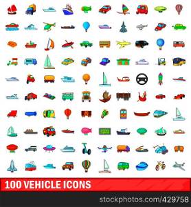 100 vehicle icons set in cartoon style for any design vector illustration. 100 vehicle icons set, cartoon style