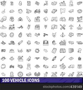 100 vehicle icons set in outline style for any design vector illustration. 100 vehicle icons set, outline style