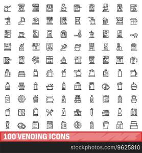 100 vending icons set. Outline illustration of 100 vending icons vector set isolated on white background. 100 vending icons set, outline style
