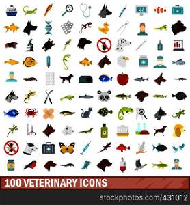 100 veterinary icons set in flat style for any design vector illustration. 100 veterinary icons set, flat style