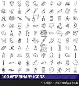 100 veterinary icons set in outline style for any design vector illustration. 100 veterinary icons set, outline style