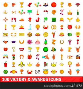 100 victory and awards icons set in cartoon style for any design vector illustration. 100 victory and awards icons set, cartoon style