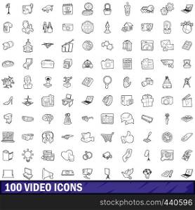 100 video icons set in outline style for any design vector illustration. 100 video icons set, outline style