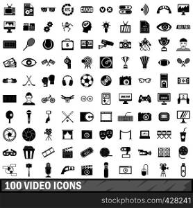 100 video icons set in simple style for any design vector illustration. 100 video icons set, simple style