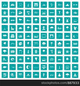 100 view icons set in grunge style blue color isolated on white background vector illustration. 100 view icons set grunge blue