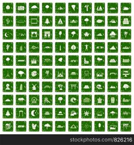 100 view icons set in grunge style green color isolated on white background vector illustration. 100 view icons set grunge green
