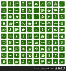 100 villa icons set in grunge style green color isolated on white background vector illustration. 100 villa icons set grunge green