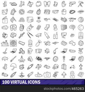 100 virtual icons set in outline style for any design vector illustration. 100 virtual icons set, outline style
