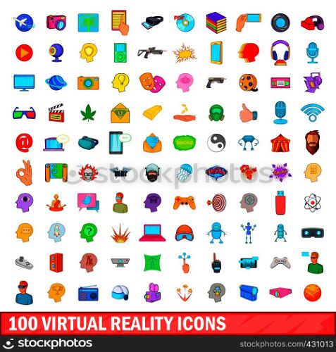 100 virtual reality icons set in cartoon style for any design vector illustration. 100 virtual reality icons set, cartoon style