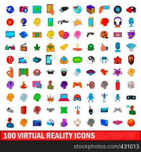 100 virtual reality icons set in cartoon style for any design vector illustration. 100 virtual reality icons set, cartoon style