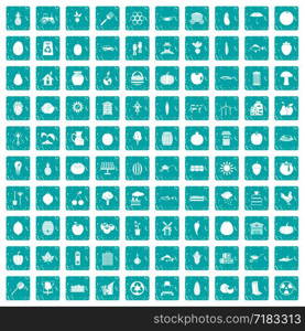 100 vitamins icons set in grunge style blue color isolated on white background vector illustration. 100 vitamins icons set grunge blue