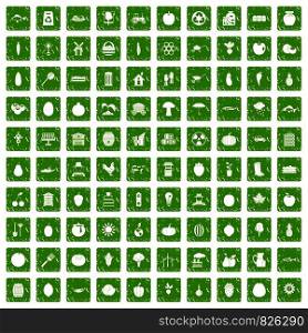 100 vitamins icons set in grunge style green color isolated on white background vector illustration. 100 vitamins icons set grunge green