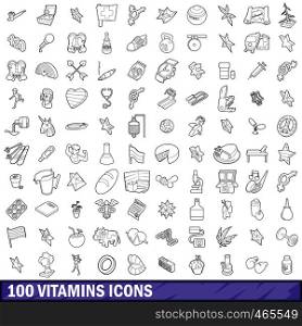 100 vitamins icons set in outline style for any design vector illustration. 100 vitamins icons set, outline style