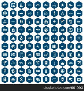 100 voyage icons set in sapphirine hexagon isolated vector illustration. 100 voyage icons sapphirine violet