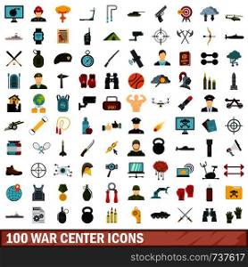 100 war center icons set in flat style for any design vector illustration. 100 war center icons set, flat style