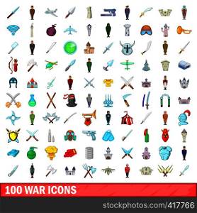 100 war icons set in cartoon style for any design vector illustration. 100 war icons set, cartoon style