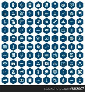 100 war icons set in sapphirine hexagon isolated vector illustration. 100 war icons sapphirine violet
