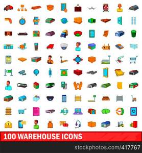 100 warehouse icons set in cartoon style for any design vector illustration. 100 warehouse icons set, cartoon style