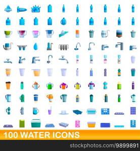 100 water icons set. Cartoon illustration of 100 water icons vector set isolated on white background. 100 water icons set, cartoon style