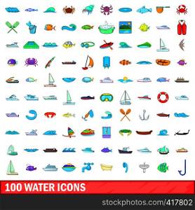 100 water icons set in cartoon style for any design vector illustration. 100 water icons set, cartoon style